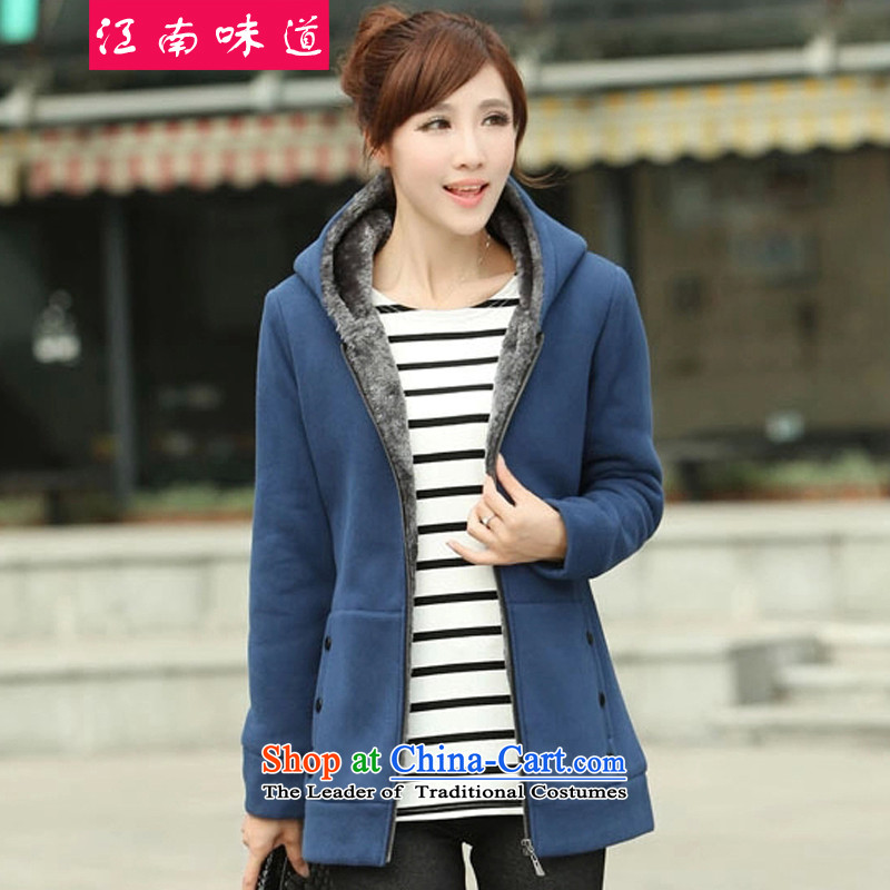 Gangnam-gu 2015 large female taste jackets Fall_Winter Collections in mm thick long sweater plus lint-free Korean leisure jacket thick blue 3XL 897 recommendations 140-160 characters around 922.747