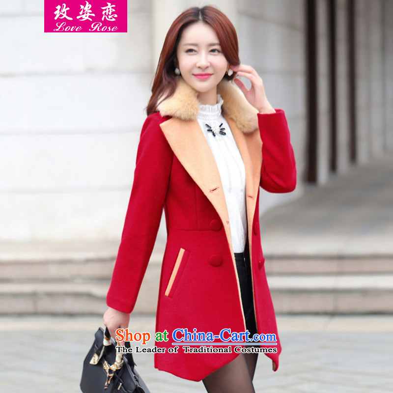 In 2015 Winter Land Amaral on new gross Korean female jacket will fall/winter collections in the gross? jacket long cap Wool Velvet Sau San coats gross? female 6756 Red L, coats of Gigi Lai land has been pressed shopping on the Internet