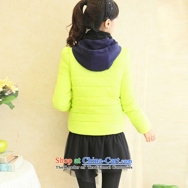The new 2015 to increase the burden of winter clothing 200 cotton jacket thick Korean short of mm larger robe cotton coat female Fluorescent Yellow 2XL REFERENCE WEIGHT 130-155,HAPPY HUT,,, shopping on the Internet