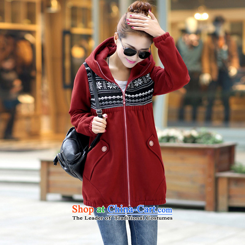 Maximum number of ladies of the 2014 Autumn and Winter Sweater new expertise in mm long with Cap 200 Jin Wei jacket for larger female red jade Yi Shu.... 5XL, shopping on the Internet