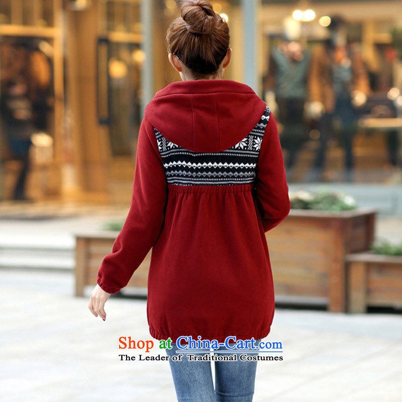 Maximum number of ladies of the 2014 Autumn and Winter Sweater new expertise in mm long with Cap 200 Jin Wei jacket for larger female red jade Yi Shu.... 5XL, shopping on the Internet