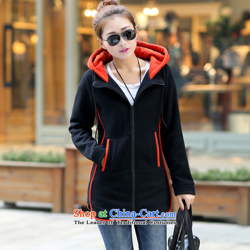 Maximum number of ladies of the 2014 autumn and winter new larger sweater Korean jacket thick mm long sweater, 200 catties 5XL black jacket