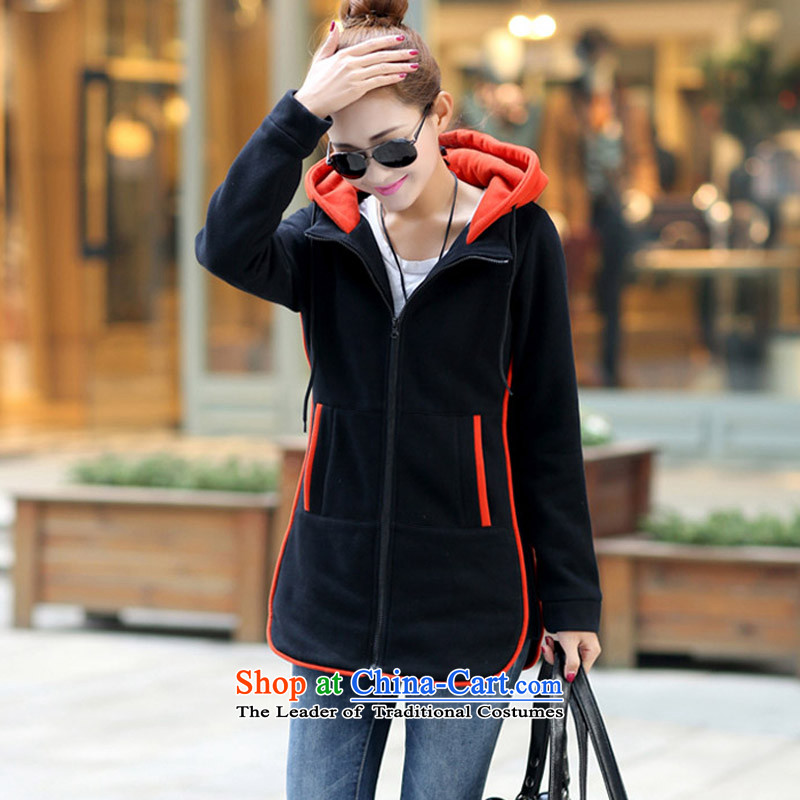 Maximum number of ladies of the 2014 autumn and winter new larger sweater Korean jacket thick mm long sweater, 200 catties 5XL, black jacket coat silk jade shopping on the Internet has been pressed.