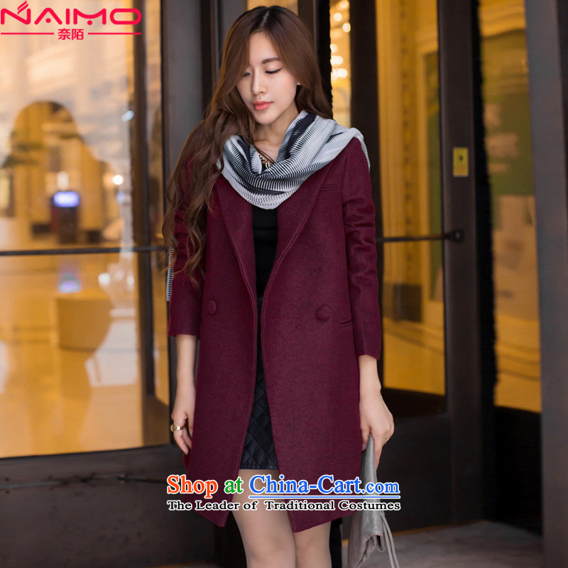 The gross? coats of female new Korean winter Sau San women in gross? jacket long-sleeved long Ms. a wool coat wine red double-XL