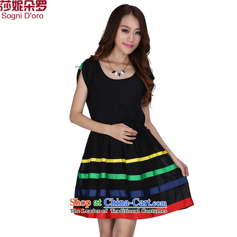 Luo Shani Flower Code women's summer to intensify the thick sister, Hin thin, thick dresses 6259 Black?6XL tri-color graphics thin skirt