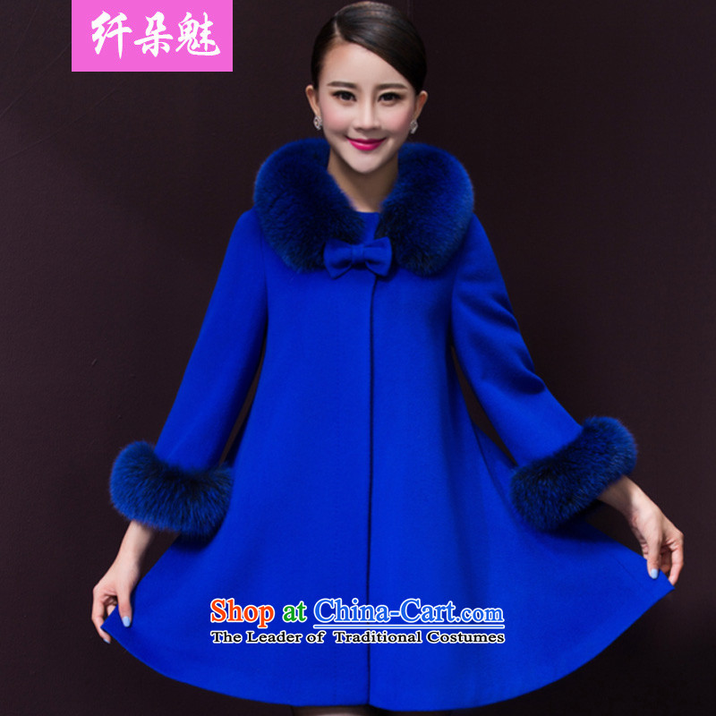 Small Flower of 2015 Fall_Winter Collections gross? women coats new Korean version of a windbreaker jacket?R1066 B Blue?XXXL