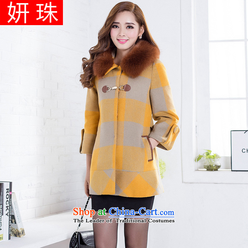 Yeon-ju Fall_Winter Collections Korean version of large numbers of ladies jacket cashmere overcoat so gross thick mm thick, Hin thin, sister to thick xl Yellow4XL