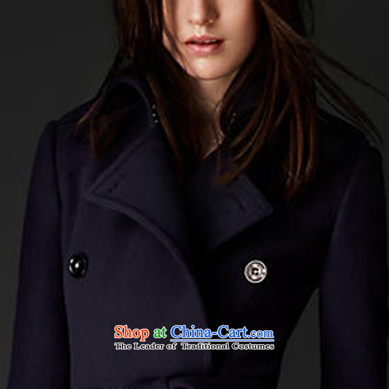 Oak Windsor woolen coat female hair? 2015 autumn and winter coats with female long double-cashmere overcoat M15328 Sau San? cashmere feed   , L, oak blue sa shopping on the Internet has been pressed.