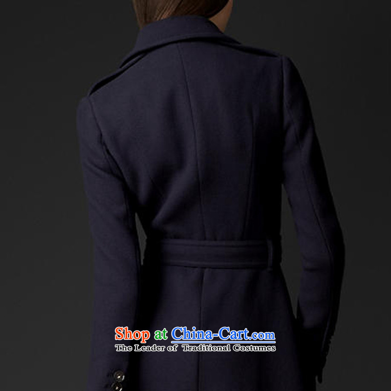Oak Windsor woolen coat female hair? 2015 autumn and winter coats with female long double-cashmere overcoat M15328 Sau San? cashmere feed   , L, oak blue sa shopping on the Internet has been pressed.