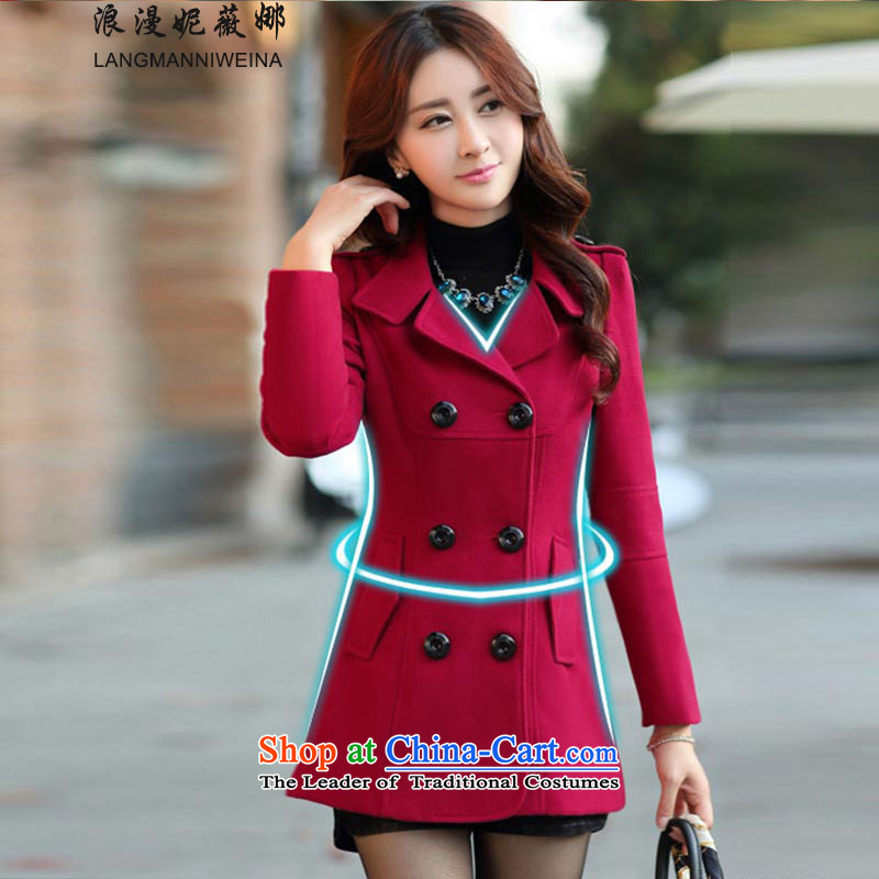 Ms Audrey EU's 2015 romantic Connie wool coat? new women's autumn and winter boxed version won a gentlewoman relaxd sweet thin larger gross? female wine red XXXL Jacket