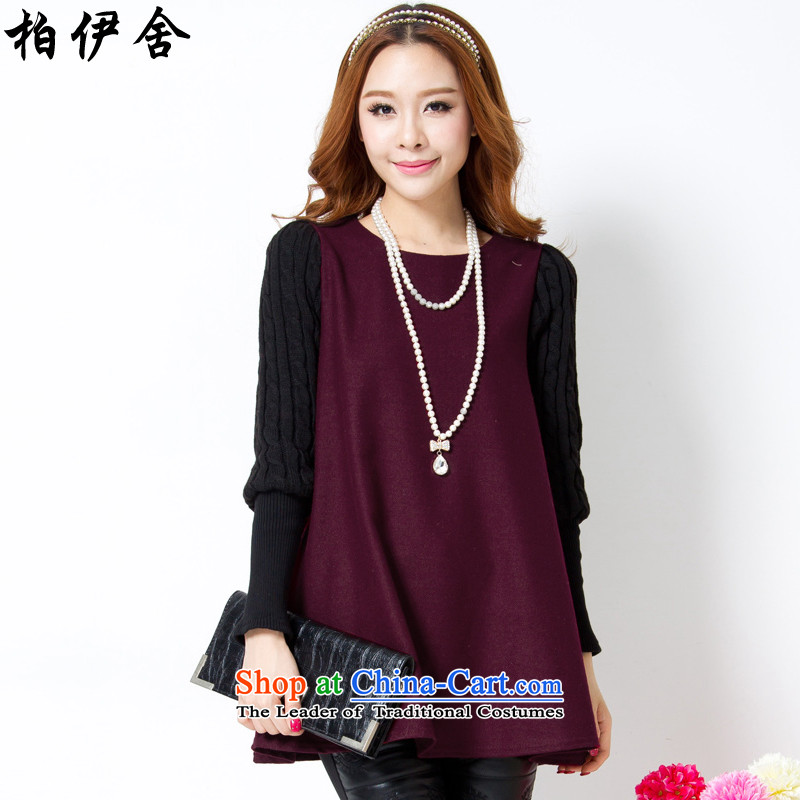 Pak Esher 2015 autumn and winter new larger female to xl Korean small shirt loose video long-sleeved sweater, forming the thin thickened the Netherlands 881 dark red XXXXXL