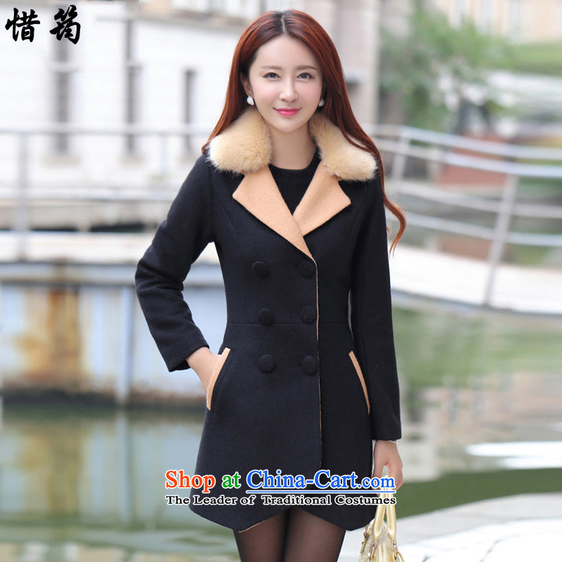Deplores the 20142014 Teresa Mo autumn and winter new double-color in the Spell Checker Long Hoodie female X0291 Sau San black XXL