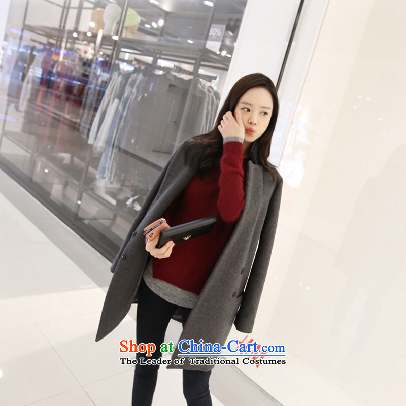 Princess Returning Pearl 2015 Autumn and Winter Palace New Women's Korea version with a straight loose in a simple long thick hair a windbreaker overcoat suit gray palace , , , the interpolator M shopping on the Internet