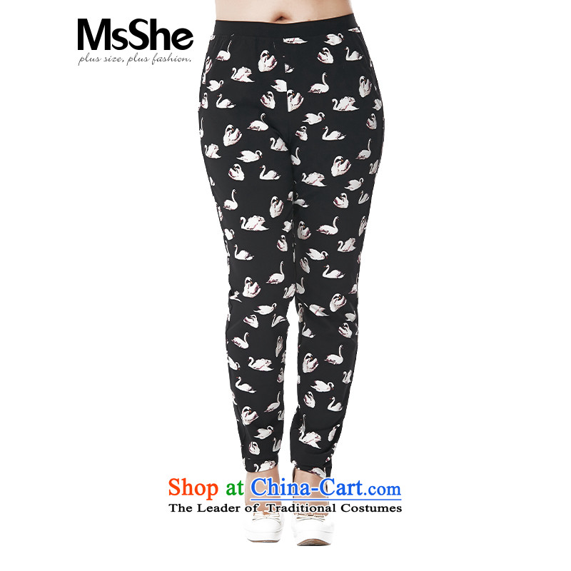 Msshe xl women 2015 new stamp elastic waist Swan Sau San Castor trousers 778.2 black stamp T4