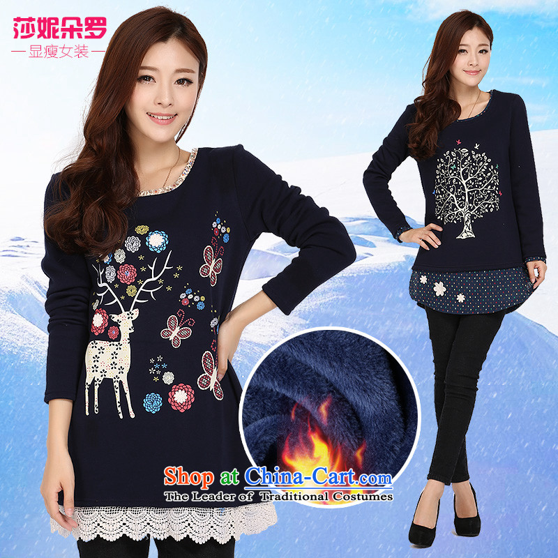 Luo Shani flower code long-sleeved T-shirts thick mm Fall_Winter Collections Plus lint-free thick to xl sweater, forming the Netherlands female 3111 STAMP?6XL_ Sika deer warm - Do not pick demeanor video Thin_