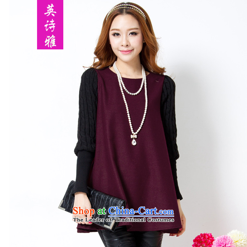 Ying Sze Lai?2015 autumn and winter new to xl Women Korean small shirt loose video long-sleeved sweater, forming the thin thickened the Netherlands 881 dark red?XXXL