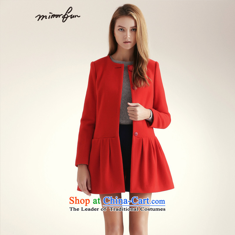 Mirror FUN for winter 2015 NEW? A swing round-neck collar coats?M44941?Tomato Red?L