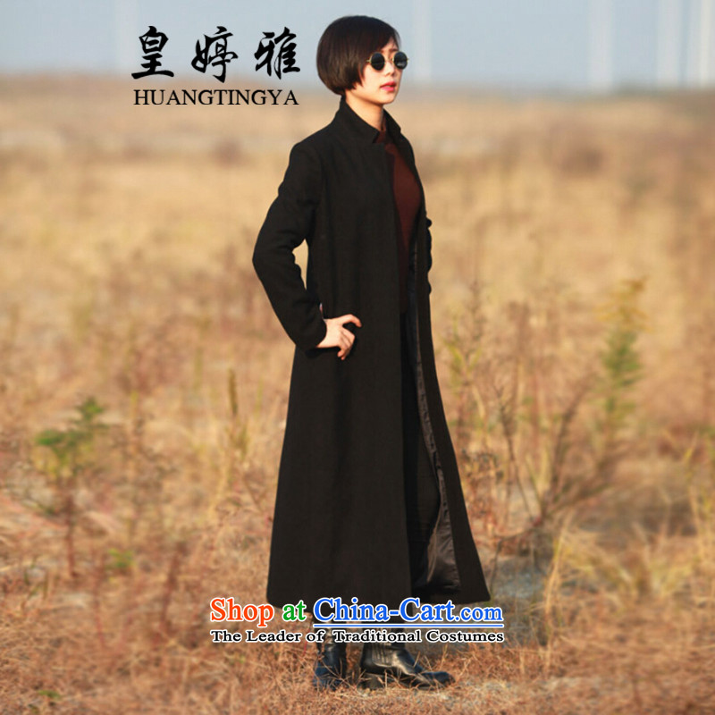 Wong Ting Nga long coats gross? female autumn and winter new women's loose side marker-Western gross a long coats of jacket blackL