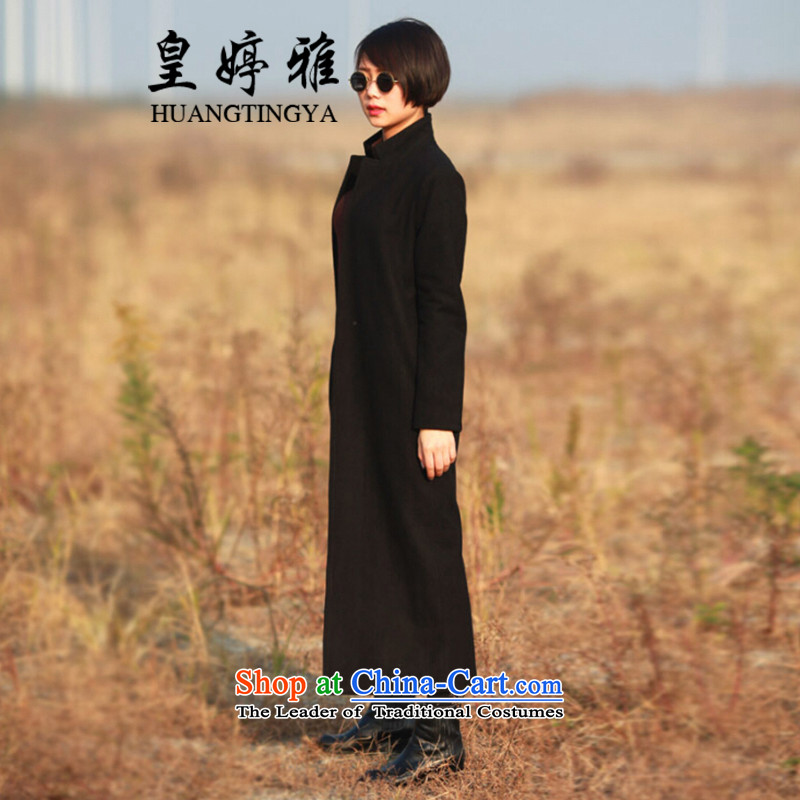 Wong Ting Nga long coats gross? female autumn and winter new women's loose side marker-Western gross a long coats of coat black , L-Ting Nga (HUANGTINGYA) , , , shopping on the Internet