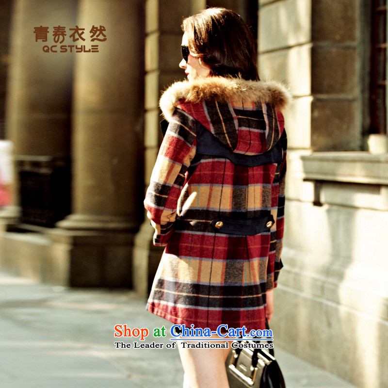 Youth Yi So 2015 Fall/Winter Collections Plus lint-free thick coat female latticed jacket?   in Europe and the long hair? is a red cloak XL, youthful Yi (qingchunyiran) , , , shopping on the Internet
