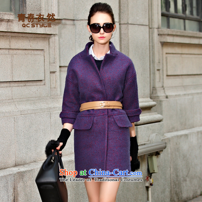 Yi so that young women 2015 gross jacket for autumn and winter by women's clothes in Europe and the Big stylish long thick Cashmere wool coat purple , L, youth? (qingchunyiran Yi) , , , shopping on the Internet