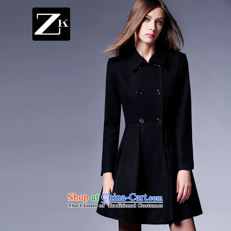 Zk Western women 2015 autumn and winter new small-wind jacket girl in gross? long coats gross?   a wool coat black Xl,zk,,, shopping on the Internet