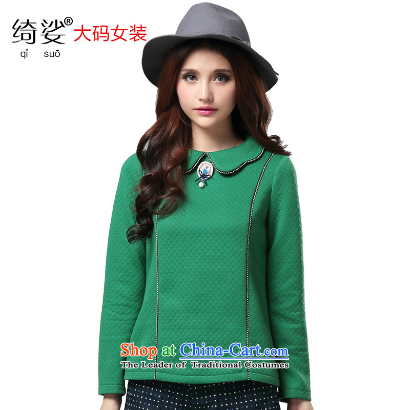 As for thick MM autumn and winter new larger female Korean lady video thin to king long-sleeved T-shirt, 2,399 greenL