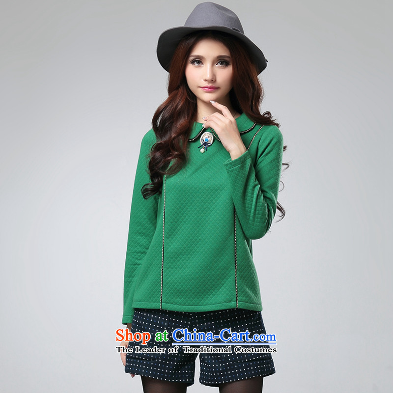 As for thick MM autumn and winter new larger female Korean lady video thin to king long-sleeved T-shirt, green , L, as provided for 2,399 (qisuo) , , , shopping on the Internet