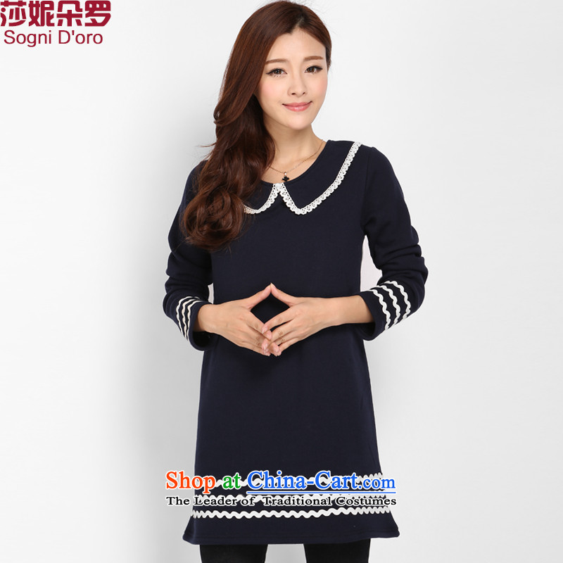 Shani Flower Lo 2015 Women's sister thick large spring skirt the lint-free for video thin thick dolls, forming the long-sleeved skirt dark blue 6XL 3205