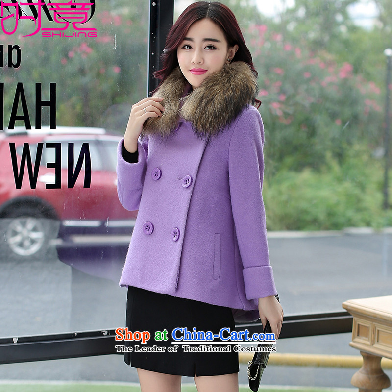 Even the new 2015 winter clothing Korean double-minimalistic beauty short of the amount so Coat W8983 light violet lint for L