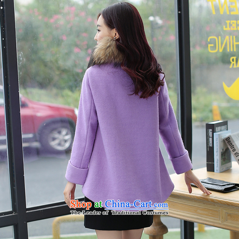 Even the new 2015 winter clothing Korean double-minimalistic beauty short of the amount so Coat W8983 light violet lint collar , L, even SHIJING () , , , shopping on the Internet