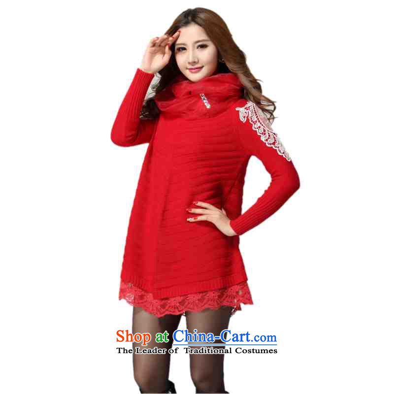 C.o.d. plus obesity mm sweet sweater skirt the new 2015 Fall/Winter Collections lace long-sleeved knitted dresses loose belt thin skirt large graphics black 4XL approximately 150-175, Slim Connie shopping on the Internet has been pressed.