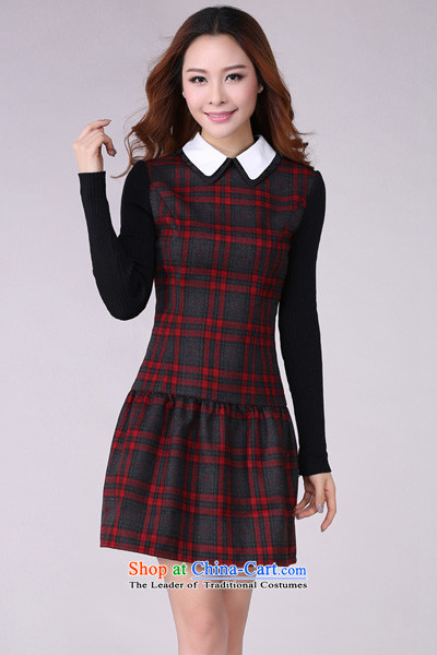 2015 The women's code hypertrophy dresses Korean OL commuter temperament lapel video thin long-sleeved short skirt wear skirts latticed Sau San lady in red and gray skirt of thick 2XL paras. 125-140 catty picture, prices, brand platters! The elections are supplied in the national character of distribution, so action, buy now enjoy more preferential! As soon as possible.