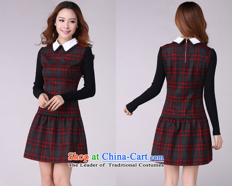 2015 The women's code hypertrophy dresses Korean OL commuter temperament lapel video thin long-sleeved short skirt wear skirts latticed Sau San lady in red and gray skirt of thick 2XL paras. 125-140 catty picture, prices, brand platters! The elections are supplied in the national character of distribution, so action, buy now enjoy more preferential! As soon as possible.