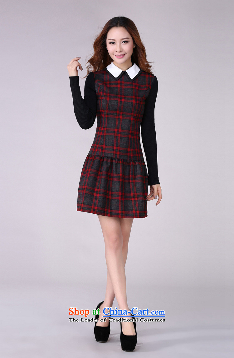 2015 The women's code hypertrophy dresses Korean OL commuter temperament lapel video thin long-sleeved short skirt wear skirts latticed Sau San lady in red and gray skirt of thick 2XL paras. 125-140 catty picture, prices, brand platters! The elections are supplied in the national character of distribution, so action, buy now enjoy more preferential! As soon as possible.