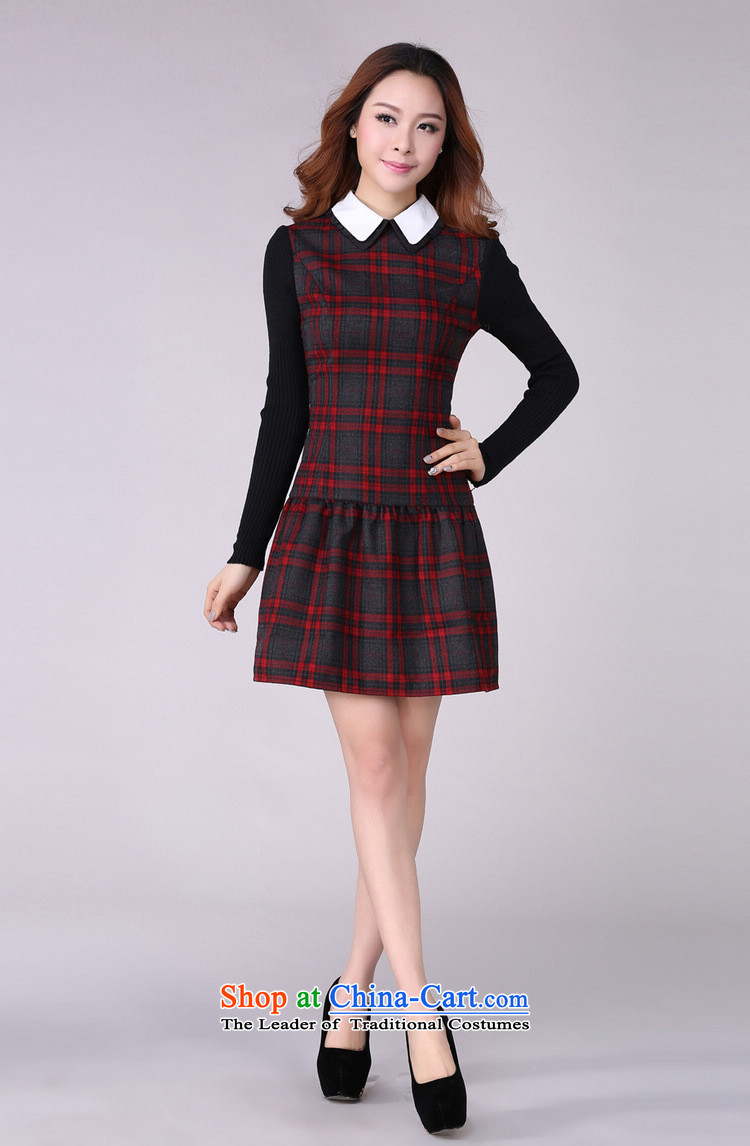 2015 The women's code hypertrophy dresses Korean OL commuter temperament lapel video thin long-sleeved short skirt wear skirts latticed Sau San lady in red and gray skirt of thick 2XL paras. 125-140 catty picture, prices, brand platters! The elections are supplied in the national character of distribution, so action, buy now enjoy more preferential! As soon as possible.