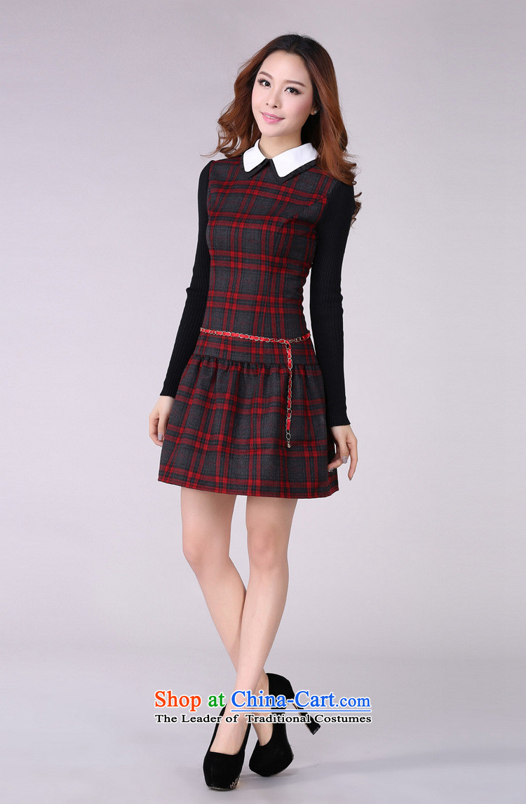 2015 The women's code hypertrophy dresses Korean OL commuter temperament lapel video thin long-sleeved short skirt wear skirts latticed Sau San lady in red and gray skirt of thick 2XL paras. 125-140 catty picture, prices, brand platters! The elections are supplied in the national character of distribution, so action, buy now enjoy more preferential! As soon as possible.