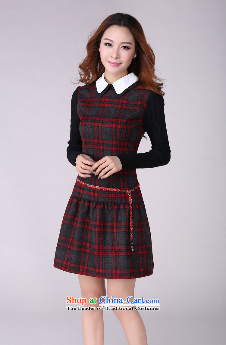 2015 The women's code hypertrophy dresses Korean OL commuter temperament lapel video thin long-sleeved short skirt wear skirts latticed Sau San lady in red and gray skirt of thick 2XL paras. 125-140 catty picture, prices, brand platters! The elections are supplied in the national character of distribution, so action, buy now enjoy more preferential! As soon as possible.