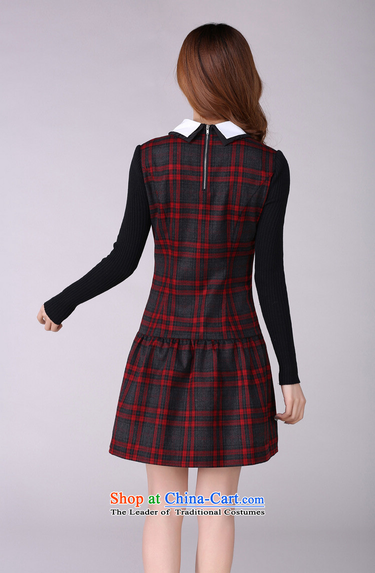 2015 The women's code hypertrophy dresses Korean OL commuter temperament lapel video thin long-sleeved short skirt wear skirts latticed Sau San lady in red and gray skirt of thick 2XL paras. 125-140 catty picture, prices, brand platters! The elections are supplied in the national character of distribution, so action, buy now enjoy more preferential! As soon as possible.