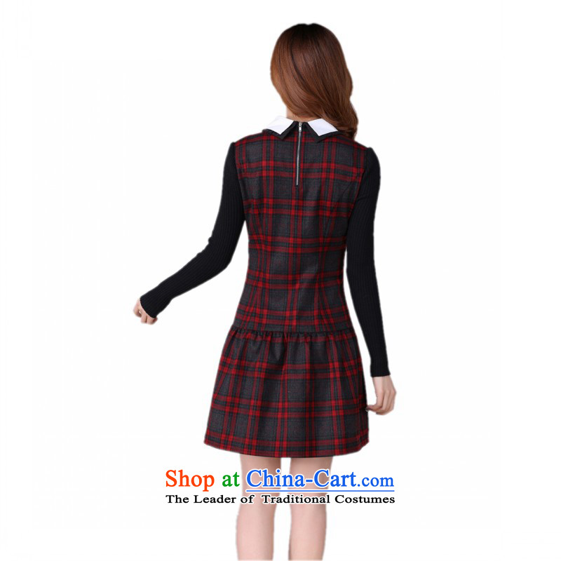 Package Mail C.o.d. plus hypertrophy code women thick dresses Korean lapel knocked forming the long-sleeved skirts and latticed winter skirt lint-free spring female skirt thick mm Red Grid thick 3XL about that land is 140-150el-yi , , , shopping on the In