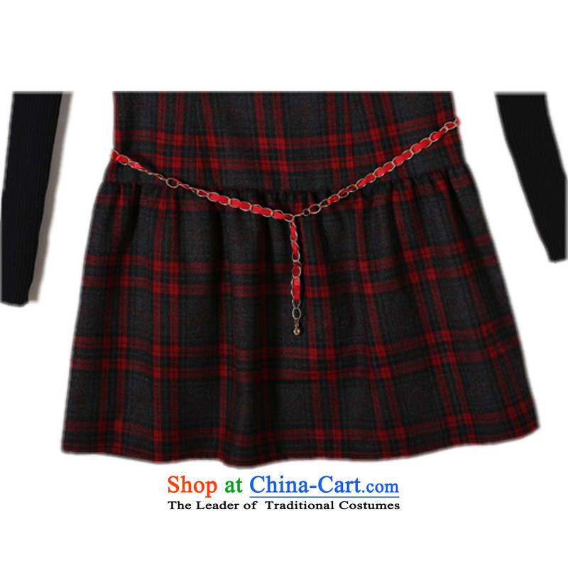 Package Mail C.o.d. plus hypertrophy code women thick dresses Korean lapel knocked forming the long-sleeved skirts and latticed winter skirt lint-free spring female skirt thick mm Red Grid thick 3XL about that land is 140-150el-yi , , , shopping on the In