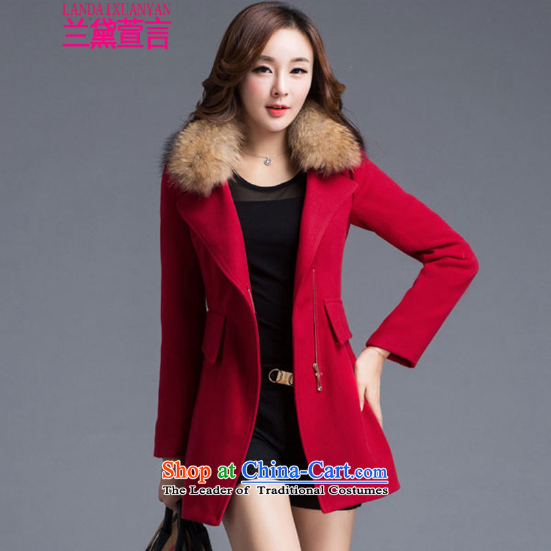 Lauder Xuan statement? female COAT 2015 gross autumn and winter female new Korean version in Sau San long coats_? jacket female 1020 Red?L