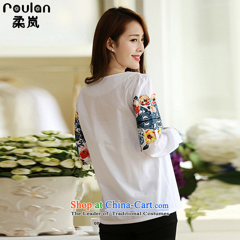 In the autumn of 2015, Sophie female new to xl thick MM female pure cotton long-sleeved T-shirt Korean female 1694 White 5XL, shirt Sophie sponsors (ROULAN) , , , shopping on the Internet