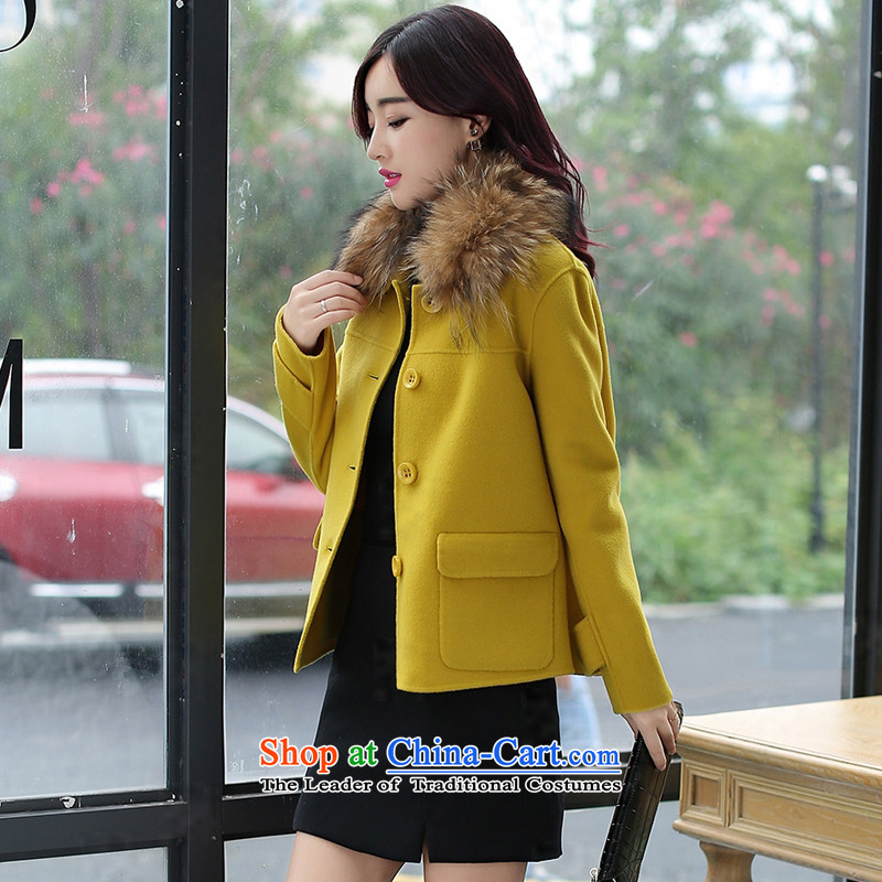 Even the new 2015 winter clothing Korean short of Ms. Sau San single row detained small incense culture quality gross W8986 coats yellow-so gross for M even (SHIJING) , , , shopping on the Internet