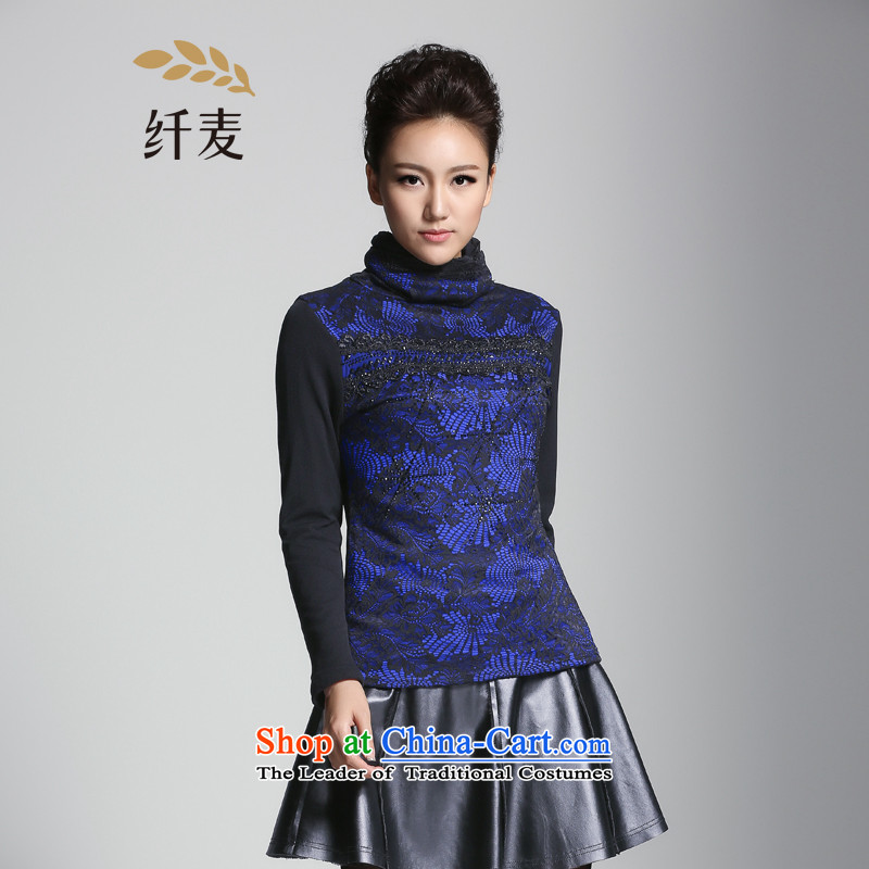 The former Yugoslavia Migdal Code women 2015 winter clothing new fat mm lace collage plus lint-free high-collar, forming the basis of the Netherlands T-shirt?944171093?Black blue _pre-sale 1.10 L_ Arrival