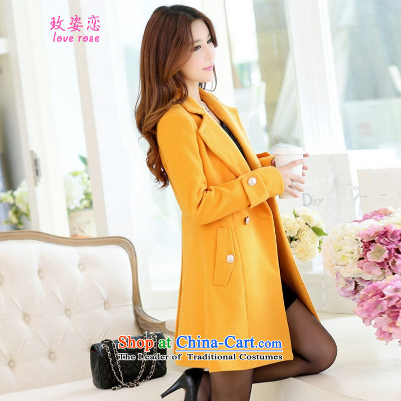 In 2014 Winter Land standing on a new Korean female jacket? gross edition fall/winter collections in the jacket long hair?) cotton waffle warm lapel larger gross coats female yellow L? Better land Gigi Lai , , , shopping on the Internet