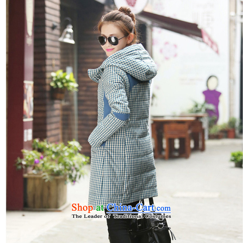 El-ju Yee Nga 2015 winter new stylish Korean version of large numbers of ladies to intensify the thick latticed thick cotton coat YJ99085 MM grid XXXXL, navy el-ju Yee Nga shopping on the Internet has been pressed.