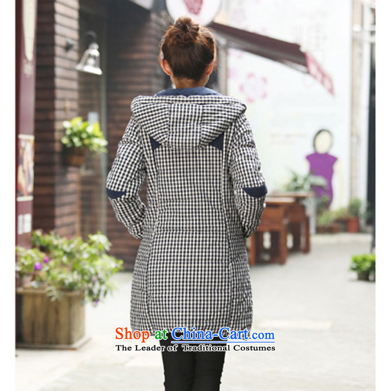 El-ju Yee Nga 2015 winter new stylish Korean version of large numbers of ladies to intensify the thick latticed thick cotton coat YJ99085 MM grid XXXXL, navy el-ju Yee Nga shopping on the Internet has been pressed.