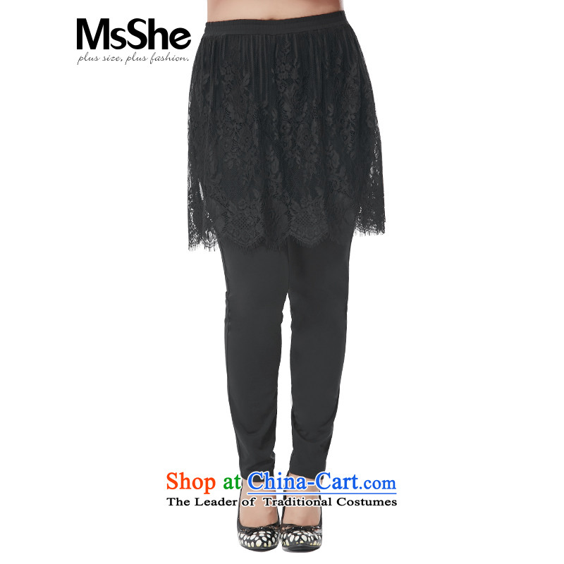 Msshe xl women 2015 new autumn and winter Korean lace stitching leave two forming the wild skort trousers 2,557 _blackT3