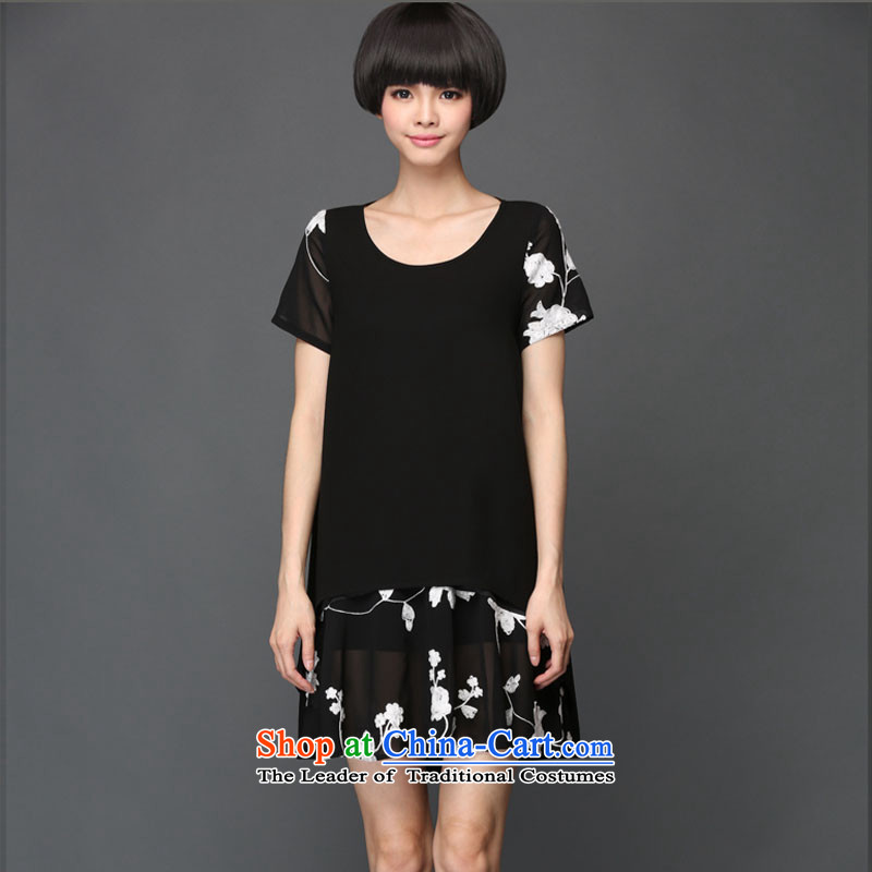 To better to increase the number of women with king size code 200 catties Korean loose video thin short-sleeved embroidered double chiffon dresses picture for 140-155 2XL Black, to better shopping on the Internet has been pressed.